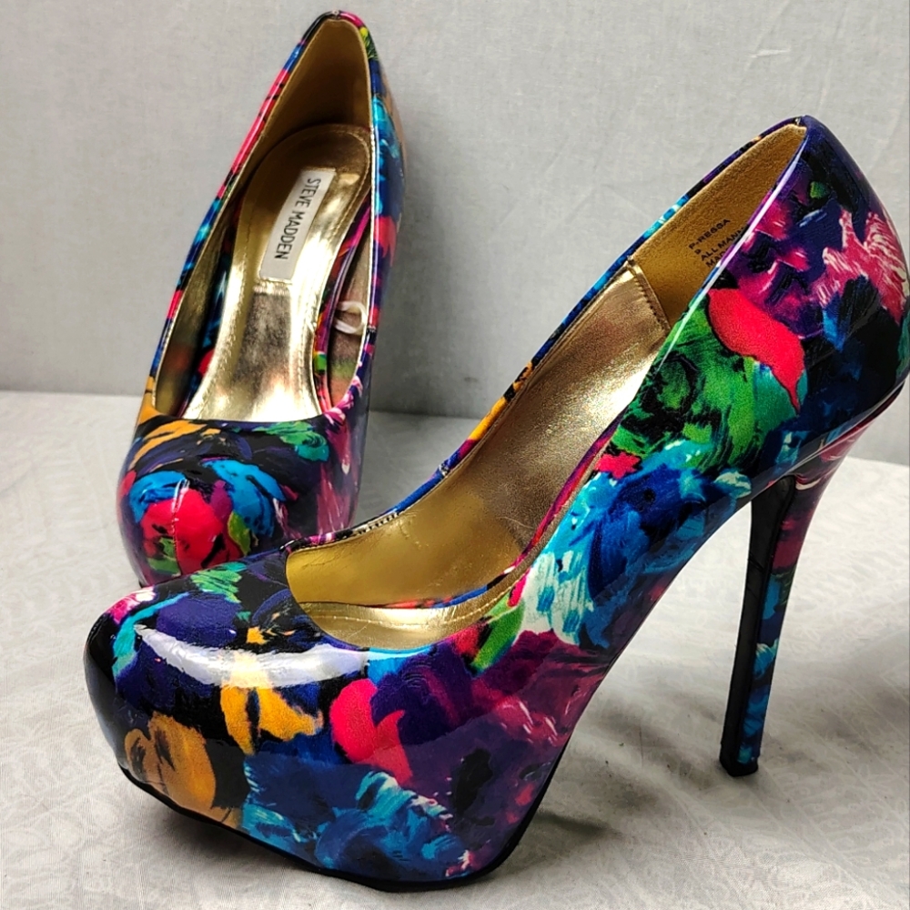 Steve Madden Blue Pink Green Purple Floral 5" Heels Platform Stilleto Heels 9
